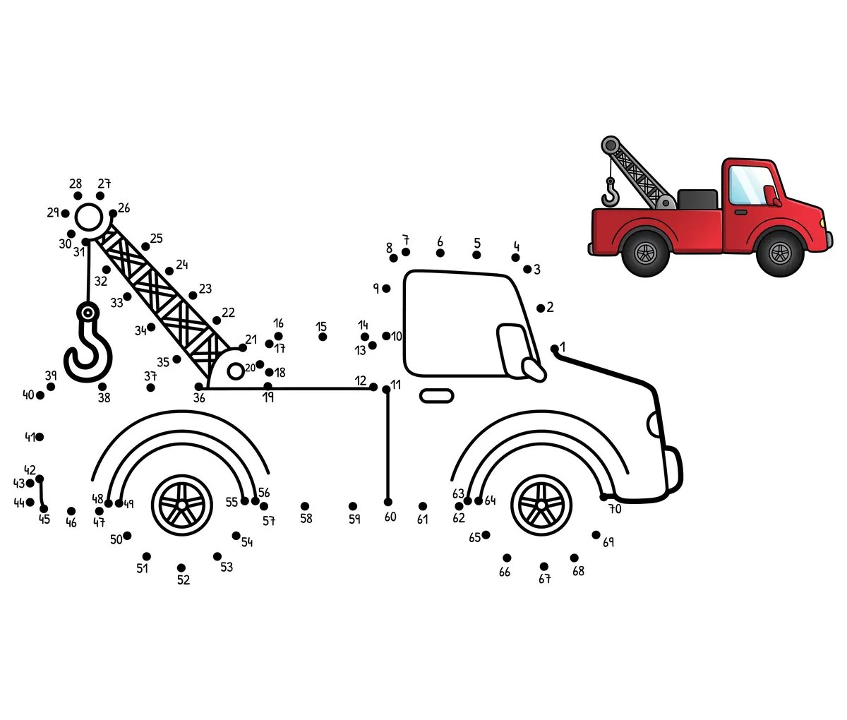 Tow truck for towing dot-to-dot to print