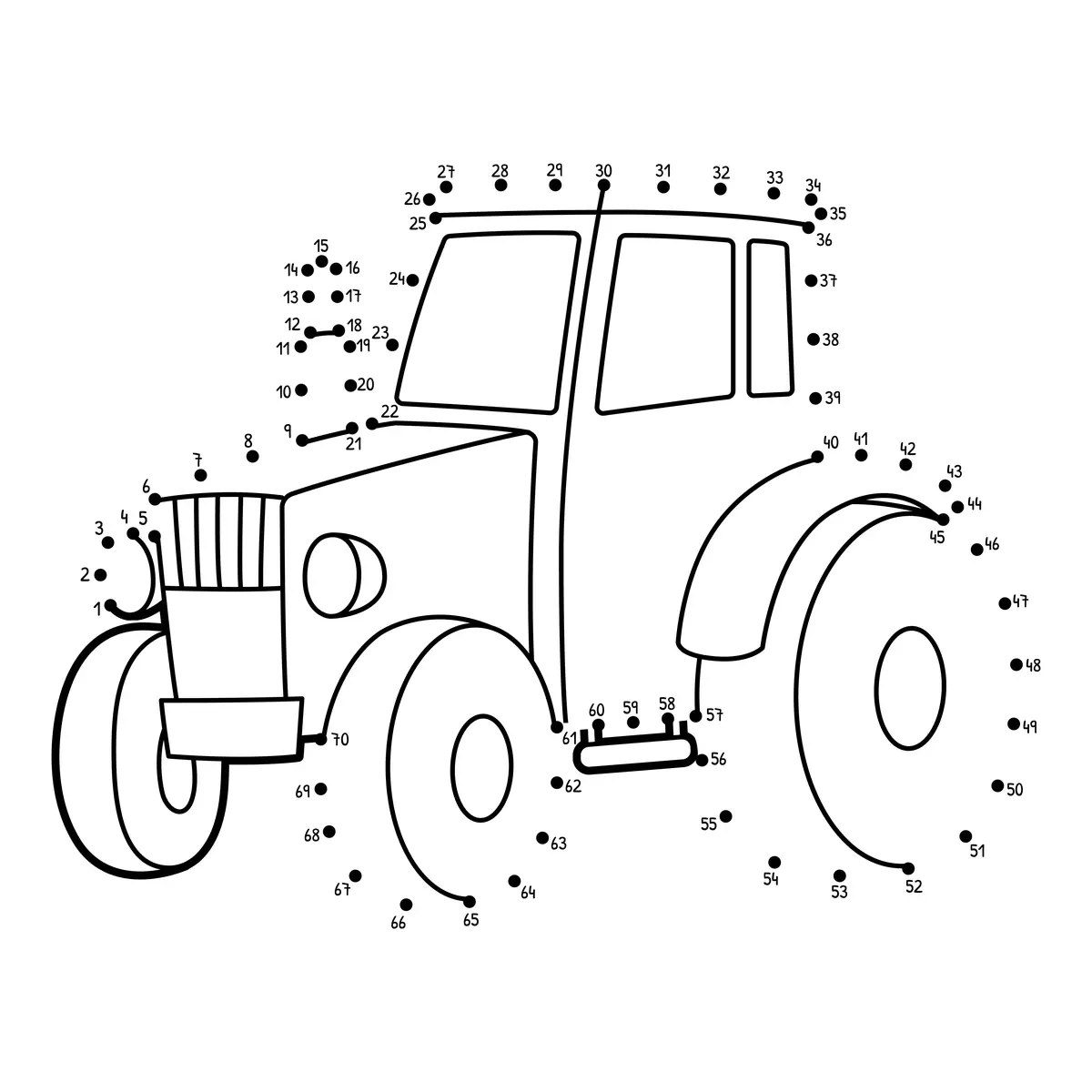 Farm tractor dot-to-dot to print