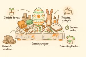 Guia ilustrada de manualidades de Pascua con materiales reciclados: simbolo de vida, materiales reciclados, sesiones cortas y espacio protegido