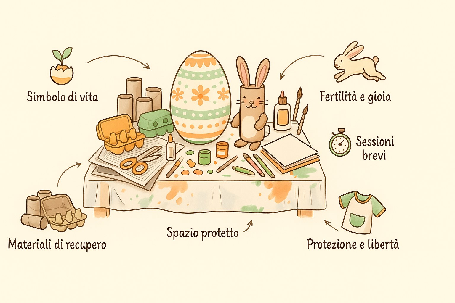 Guida illustrata ai lavoretti di Pasqua con materiali di recupero: simbolo di vita, materiali di recupero, sessioni brevi e spazio protetto