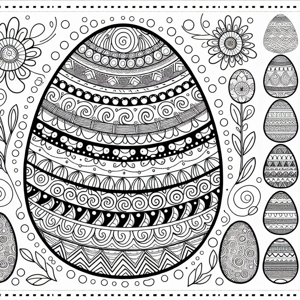 detailed mandala Easter egg colouring page to print