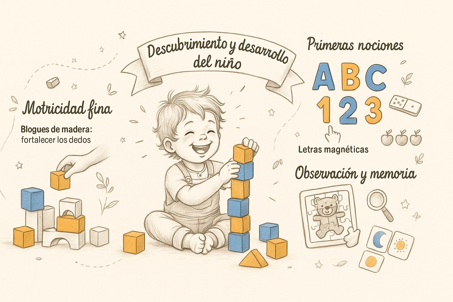 Nino pequeno manipulando bloques de construccion de colores para su motricidad