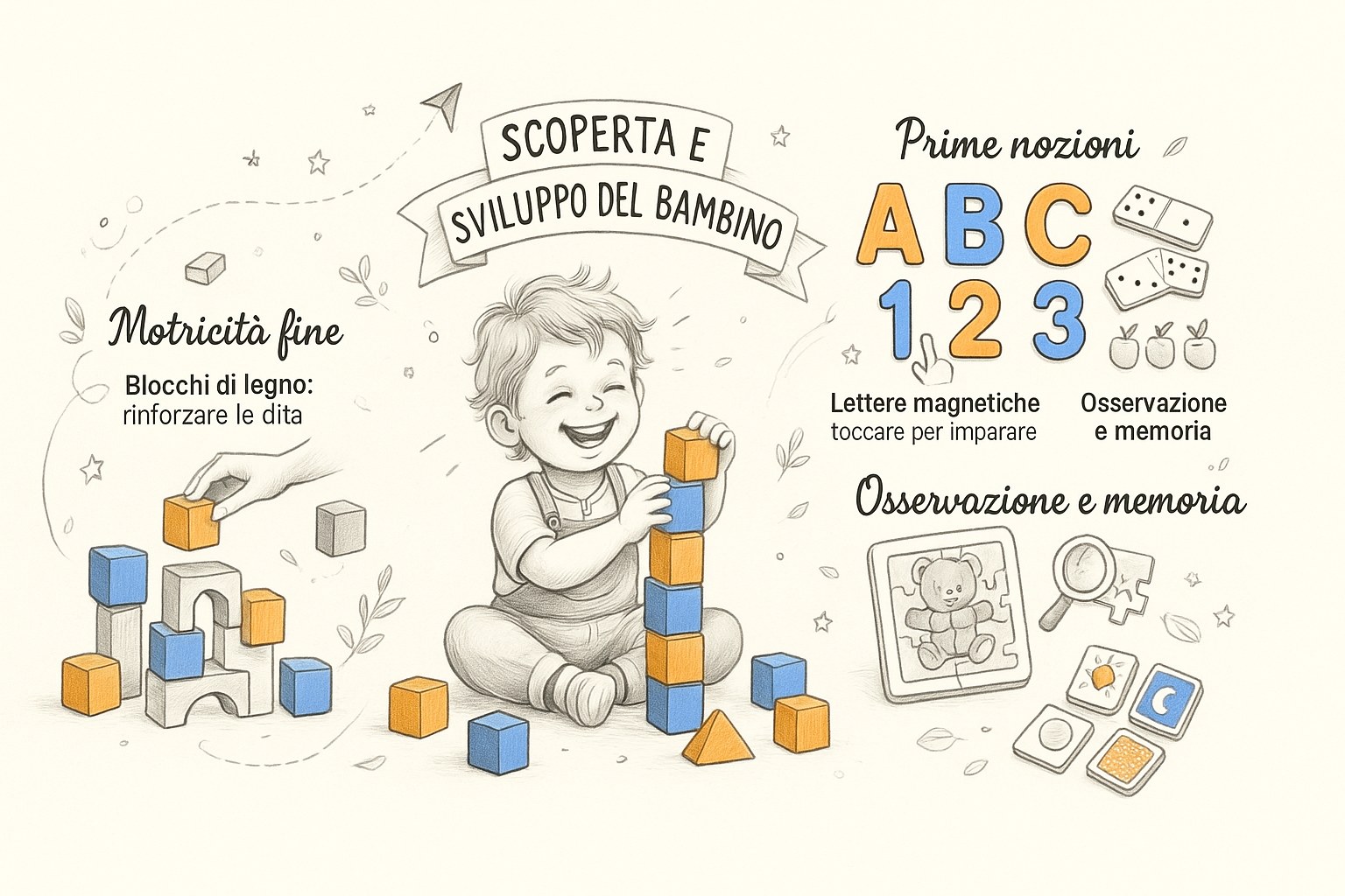 Bambino piccolo che maneggia blocchi da costruzione colorati per la motricita