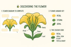 Teaching diagram of the parts of a flower for children