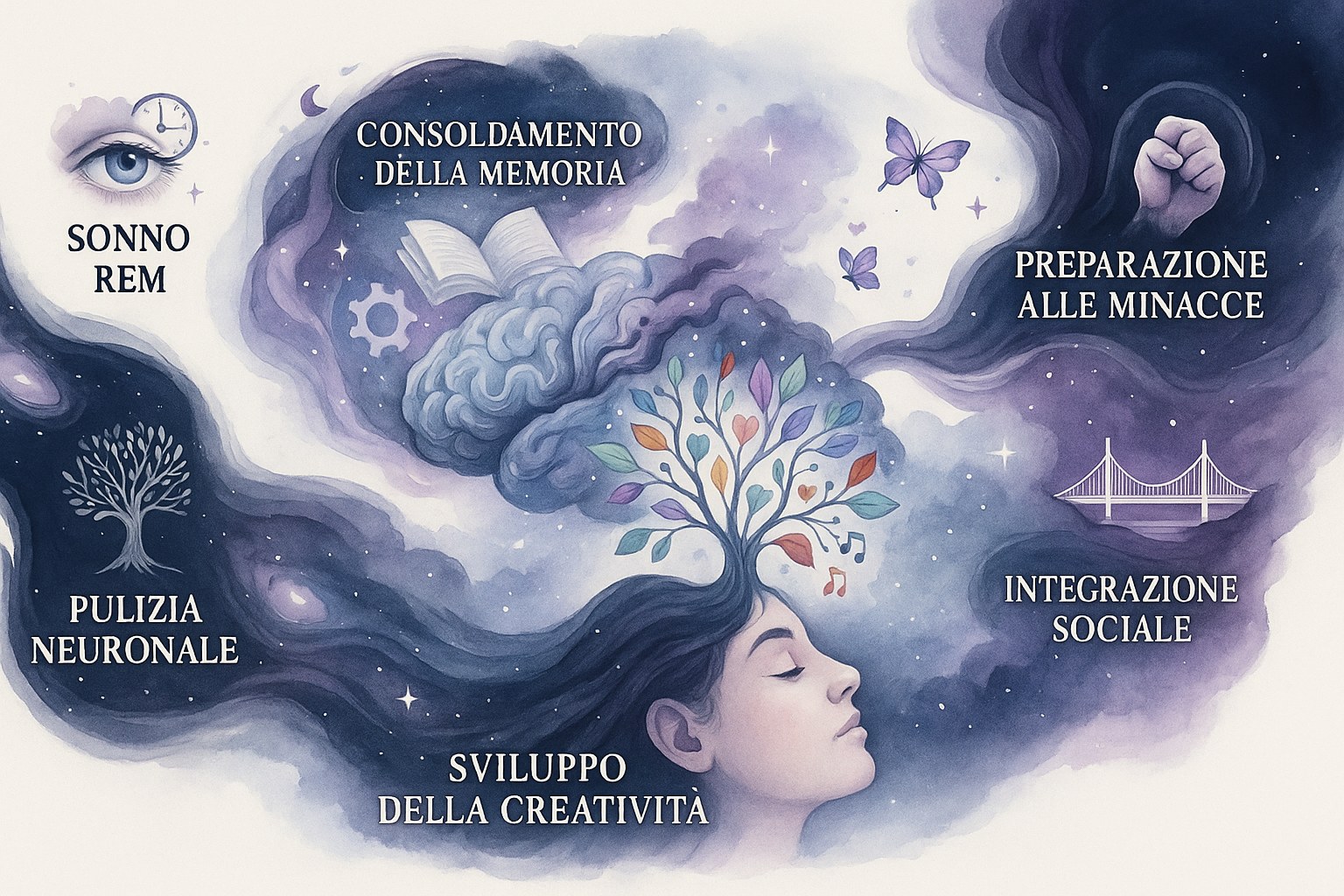 Illustrazione simbolica delle funzioni del sogno e dell'attivita cerebrale notturna