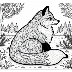 red fox in a clearing colouring page to print