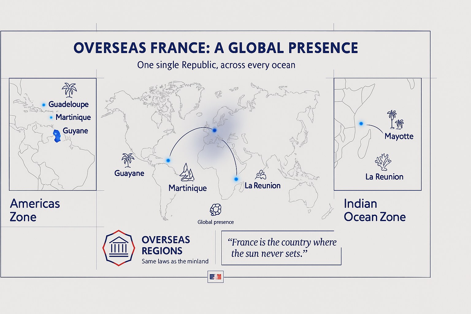 Map showing the worldwide presence of French overseas territories