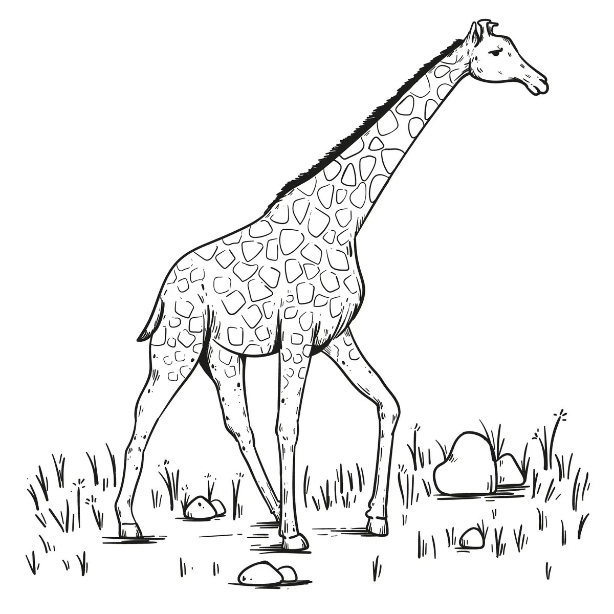 giraffe walking in the savanna colouring page to print