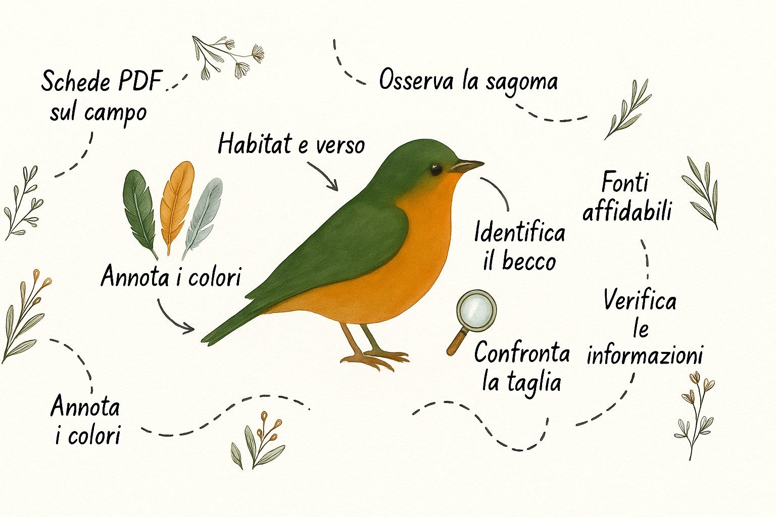 Bambino che osserva gli uccelli del giardino con una guida di identificazione
