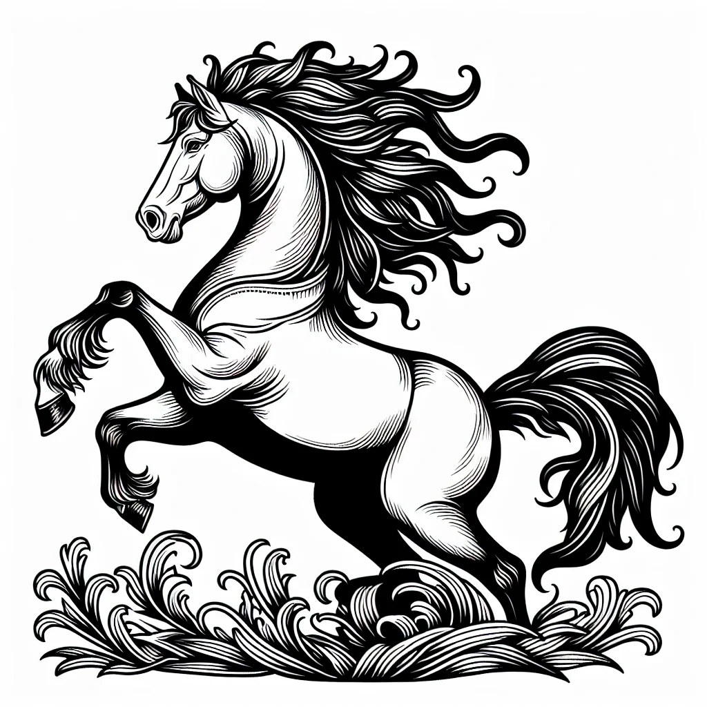 rearing horse in a majestic pose colouring page to print