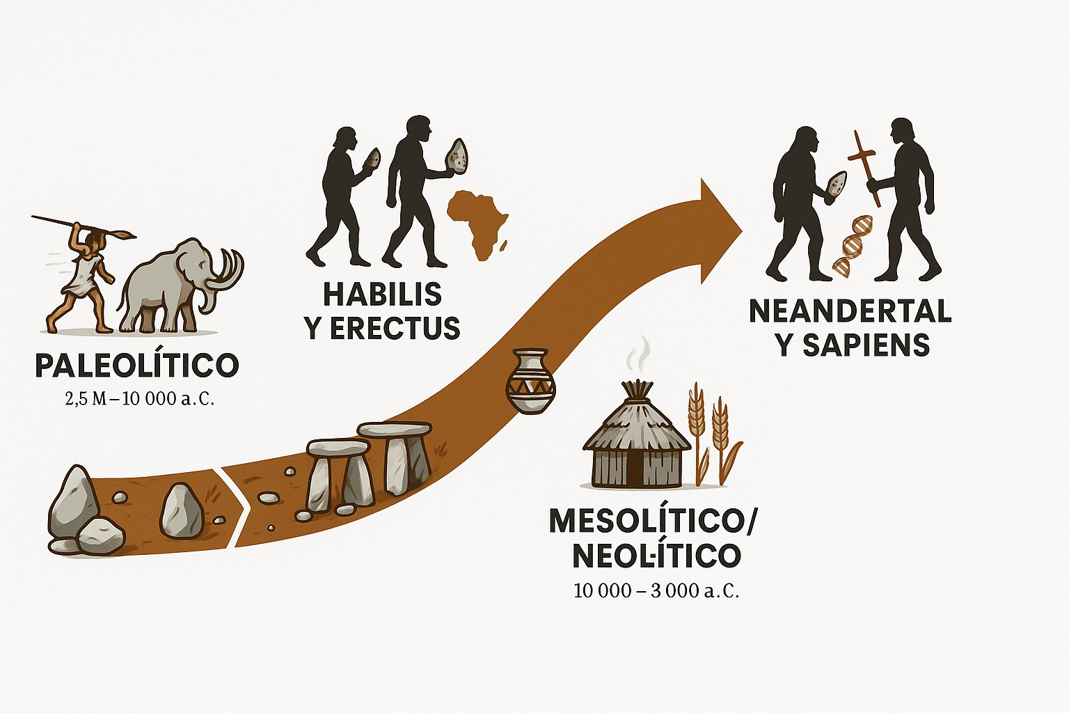 Línea del tiempo de la evolución de las especies humanas en la prehistoria