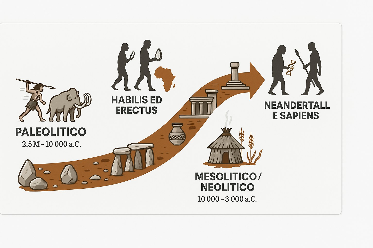 Linea del tempo dell'evoluzione delle specie umane nella preistoria