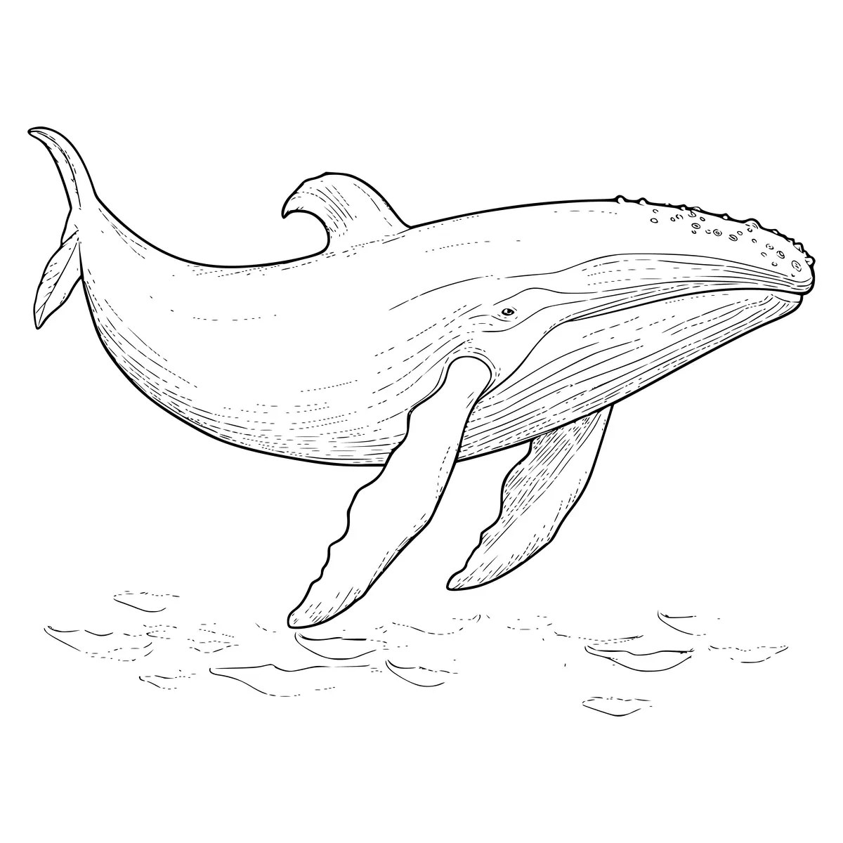 Realistic humpback whale colouring page to print