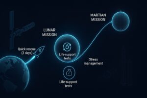 Infographic comparing the stages of lunar and Martian missions