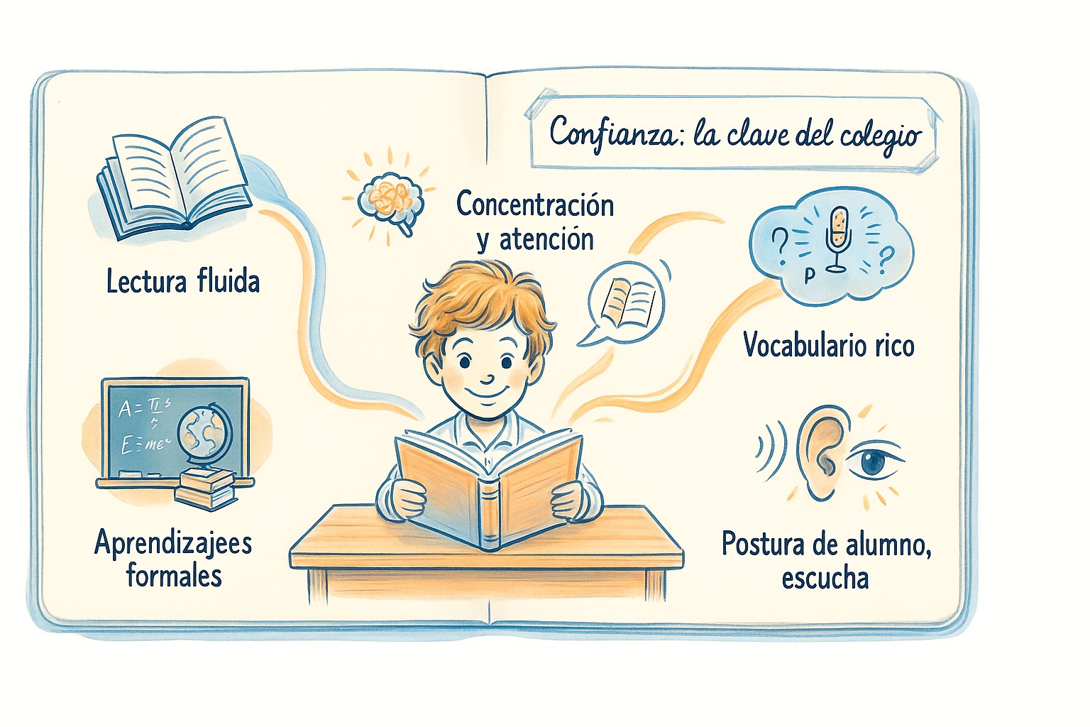 Infografía que muestra las etapas clave del aprendizaje y de la confianza en el niño de 6 a 10 años