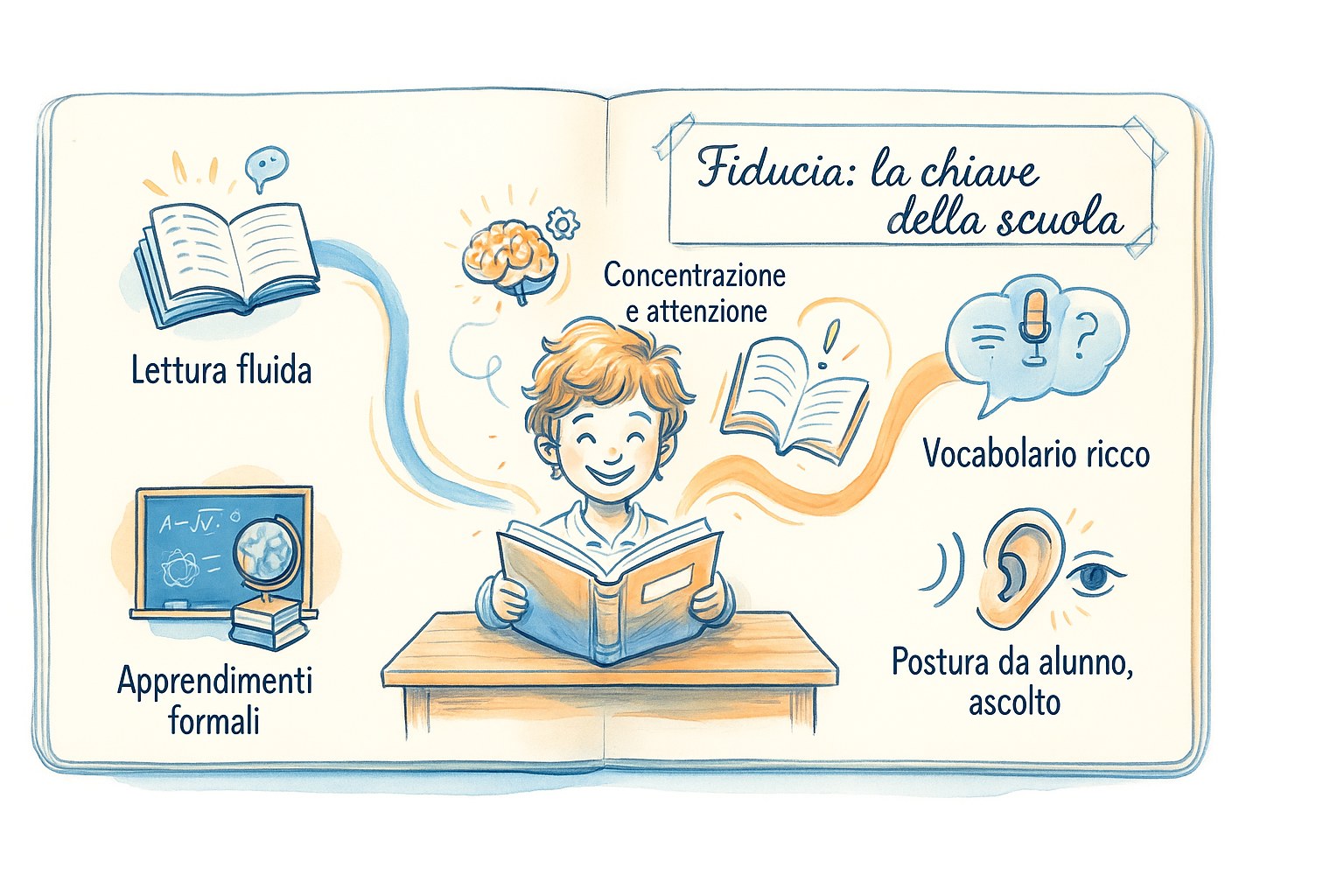 Infografica che mostra le tappe chiave dell'apprendimento e della fiducia nel bambino dai 6 ai 10 anni