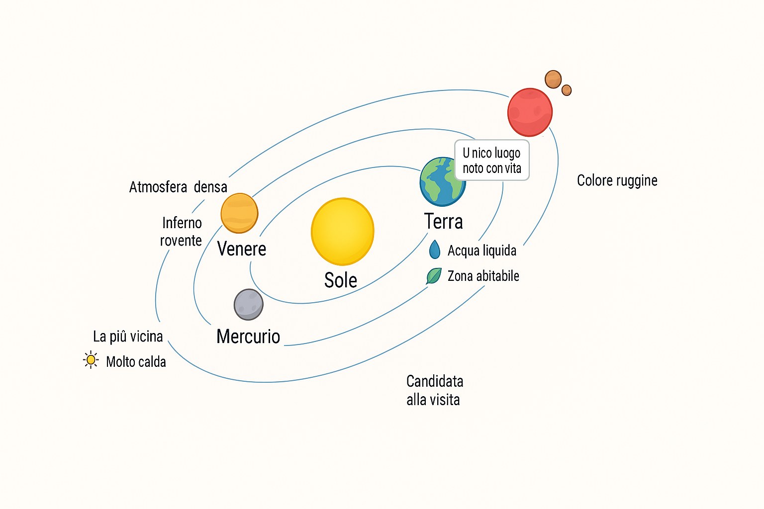I pianeti rocciosi Mercurio, Venere, la Terra e Marte