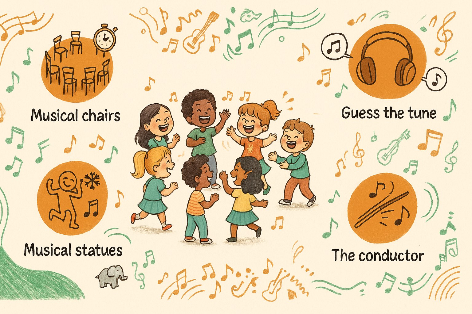 Children dancing and having fun with musical instruments at a party