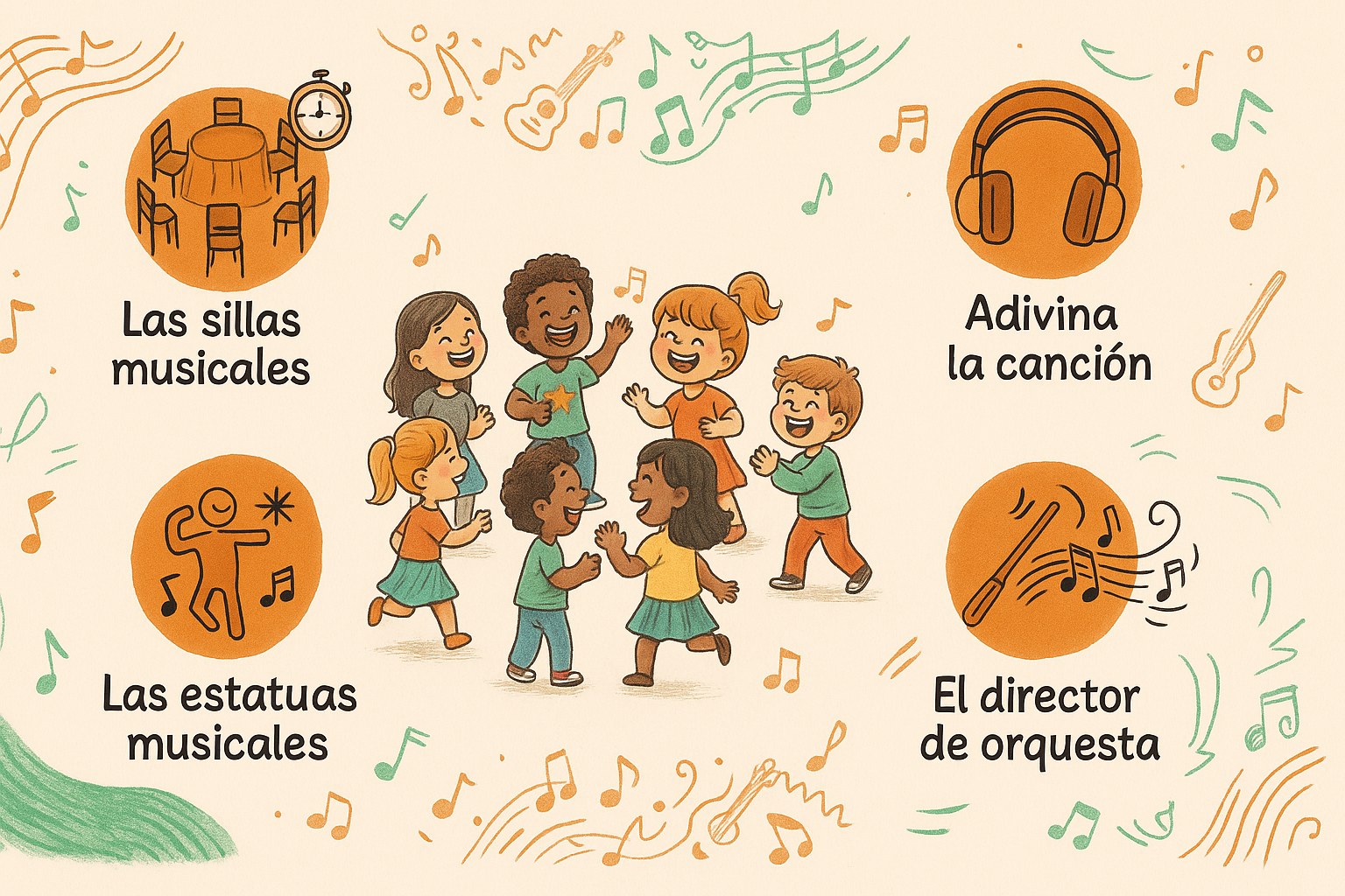 Ninos bailando y divirtiendose con instrumentos de musica en una fiesta