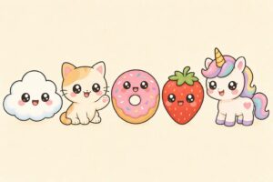 Easy kawaii drawing for kids: cute Japanese-style characters