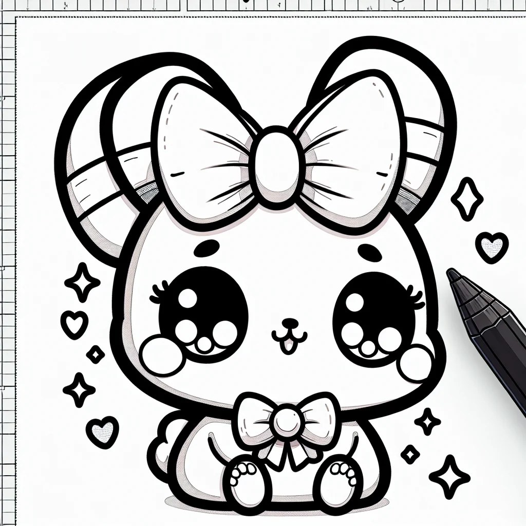 conejo kawaii con un gran lazo en la cabeza para colorear e imprimir