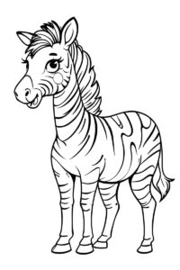 kawaii zebra with a pink cheek and a smiling mane colouring page to print