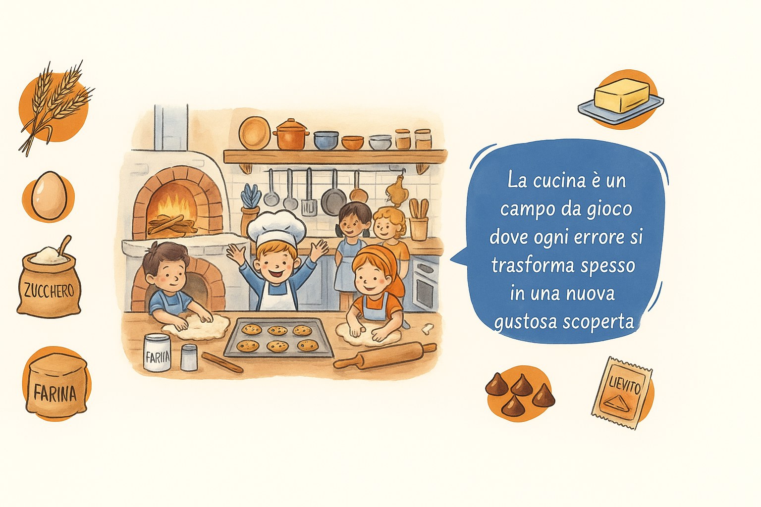 Bambini allegri che preparano biscotti insieme in una cucina luminosa