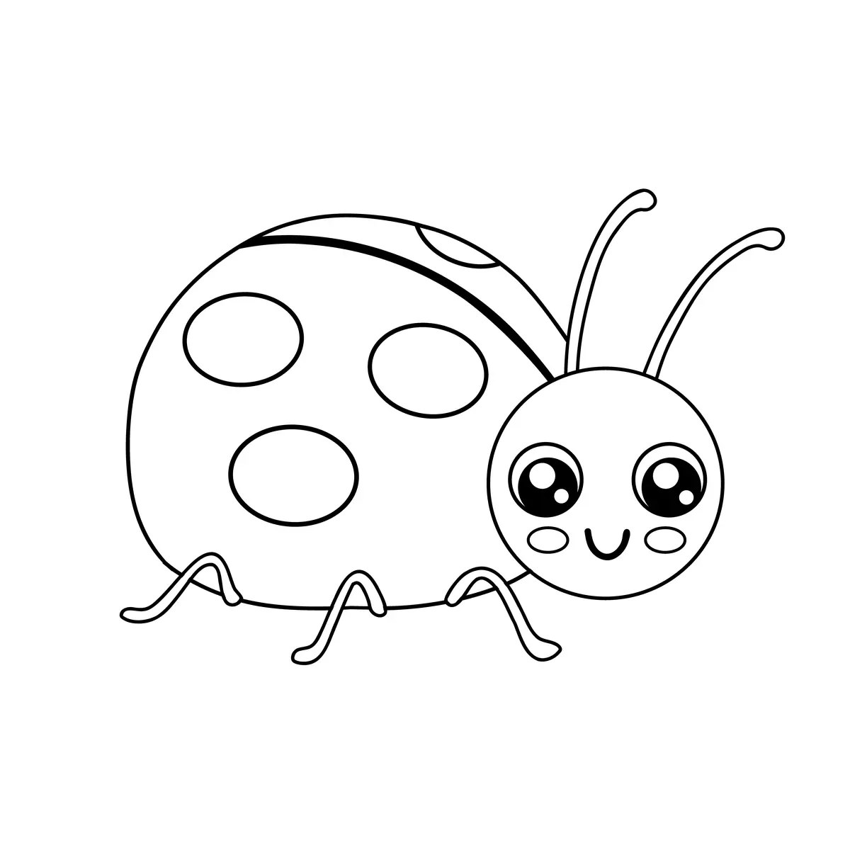 Disegno di coccinella kawaii sorridente molto semplice da stampare per la scuola dell'infanzia