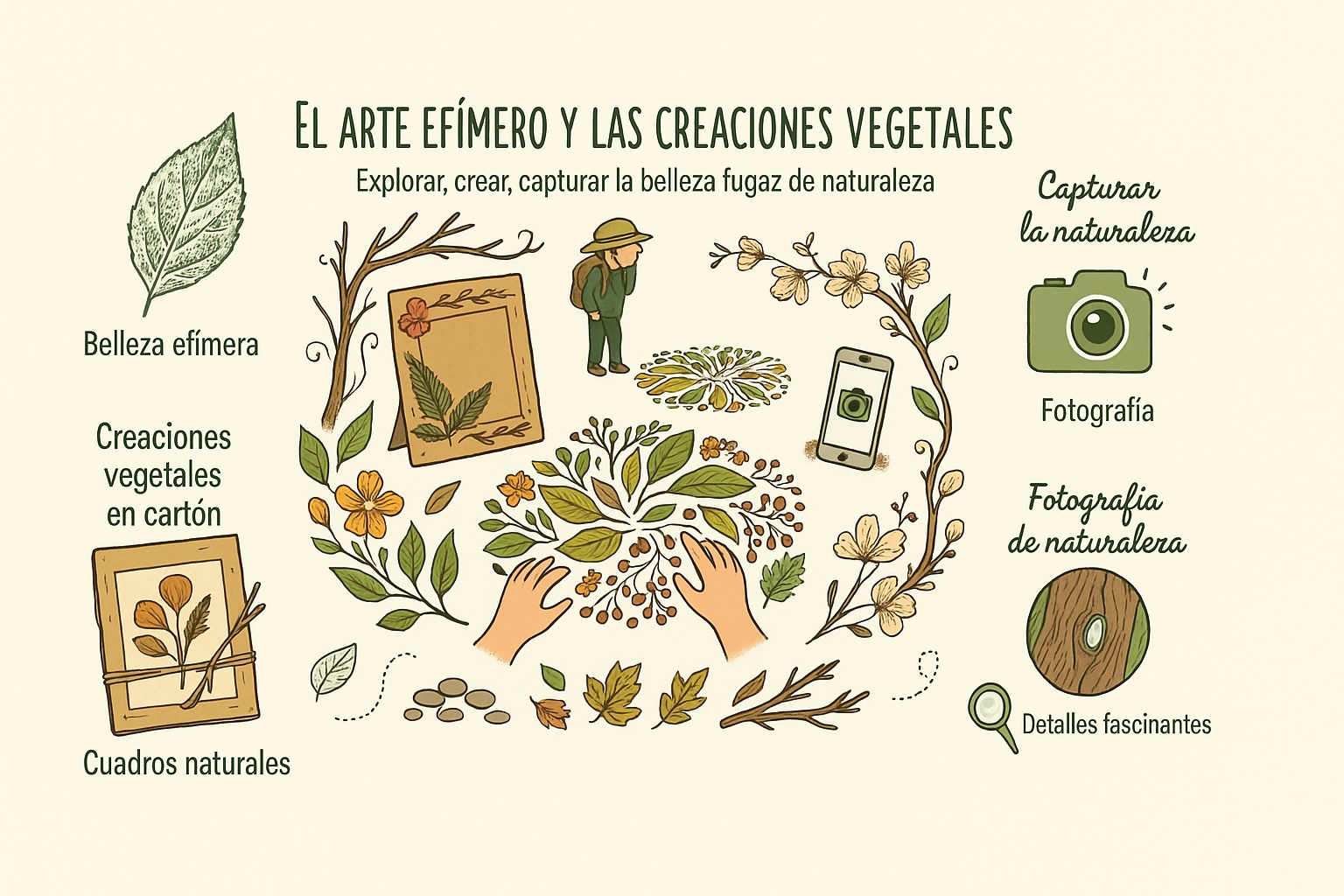 Niños creando motivos con hojas y piedras en el bosque