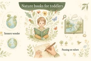 A selection of illustrated nature books for the youngest children: sensory wonder, interactive pages, passing on values
