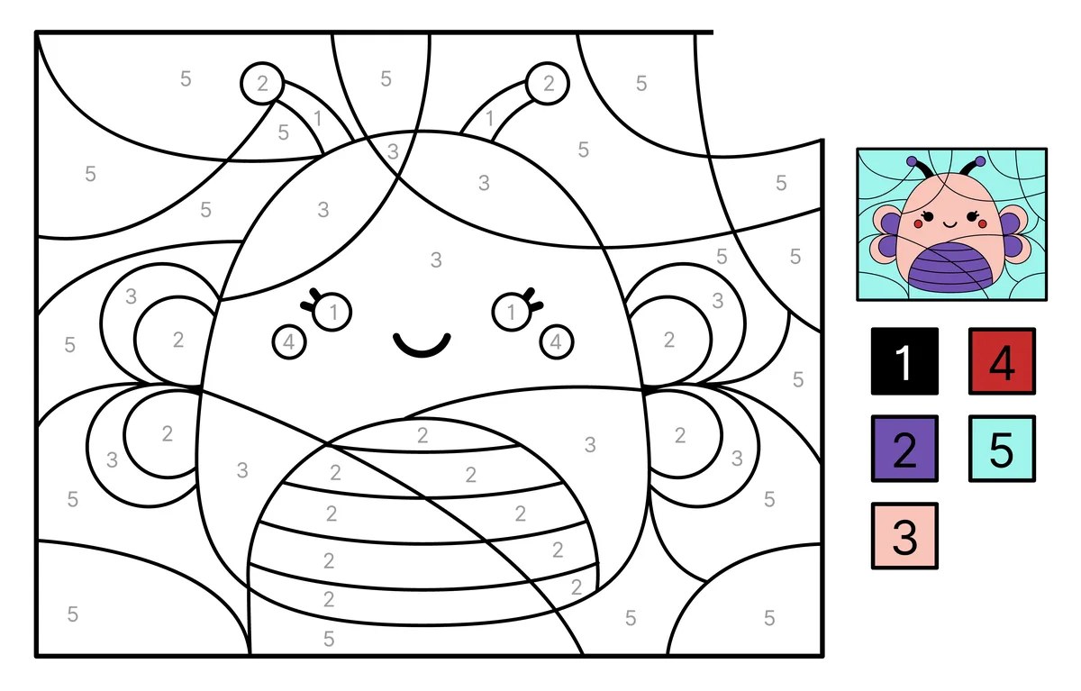 Magic colouring butterfly to print (5 colours)