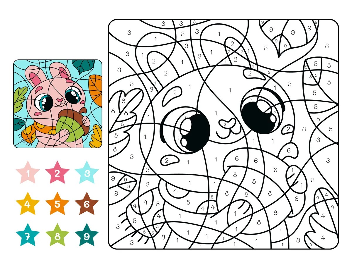 Magic colouring autumn raccoon to print (9 colours)