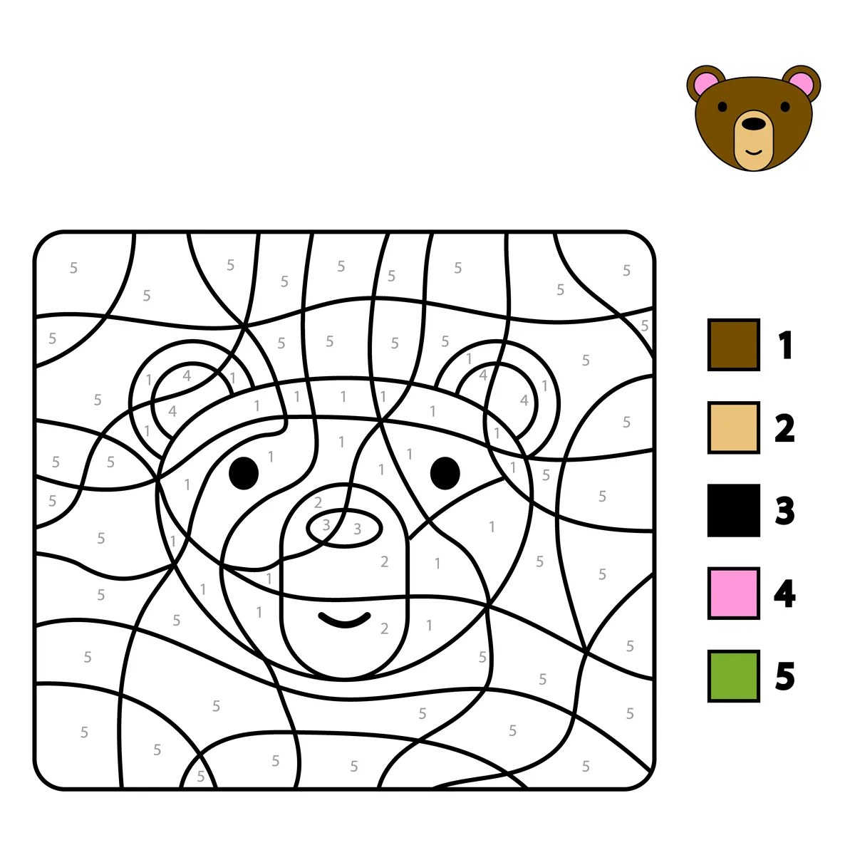 Magic colouring teddy bear to print for the early years (5 colours)