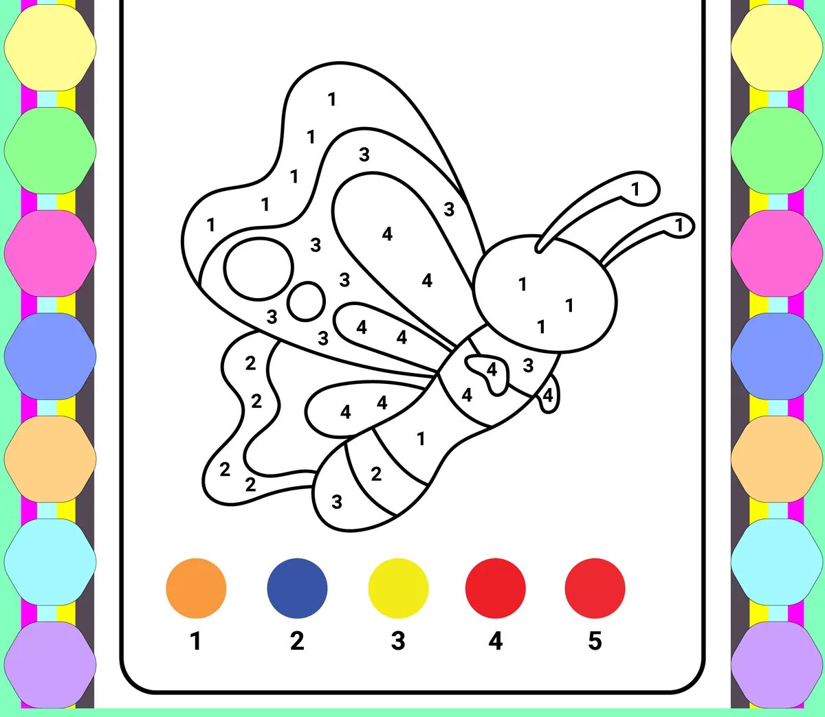 Printable colour-by-number sheet (papillon simple)