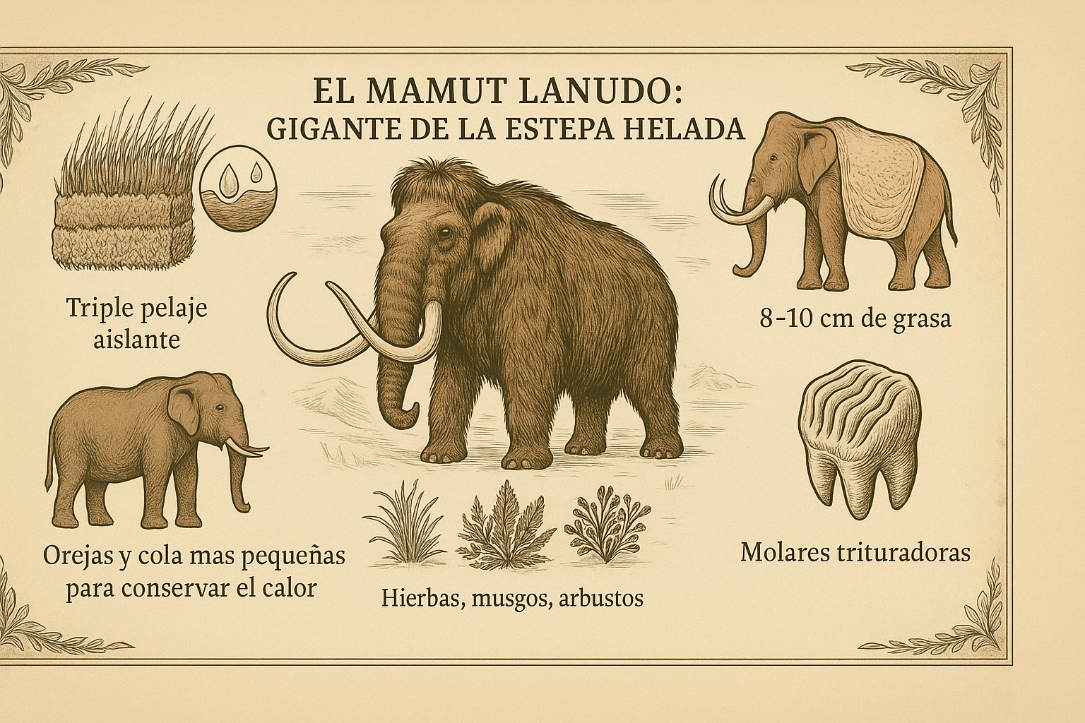 Un imponente mamut lanudo caminando por una estepa nevada de la edad de hielo