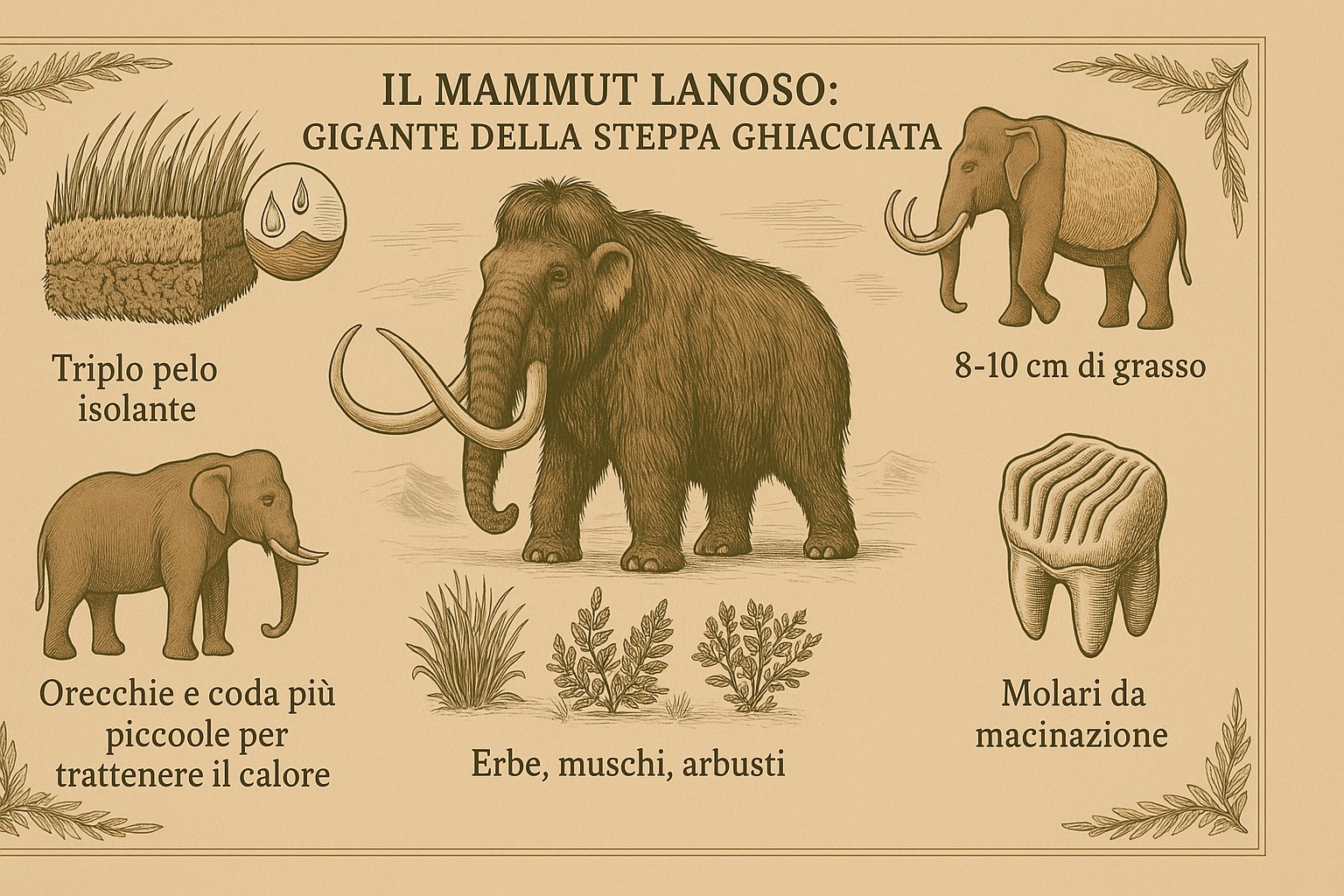 Un imponente mammut lanoso che cammina in una steppa innevata dell'era glaciale