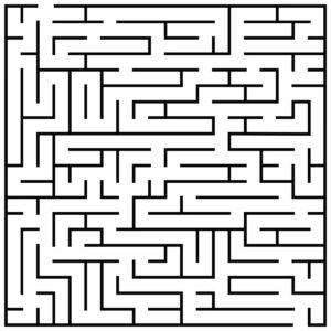 classic black-and-white rectangular hard maze for 7-10 year-olds to print