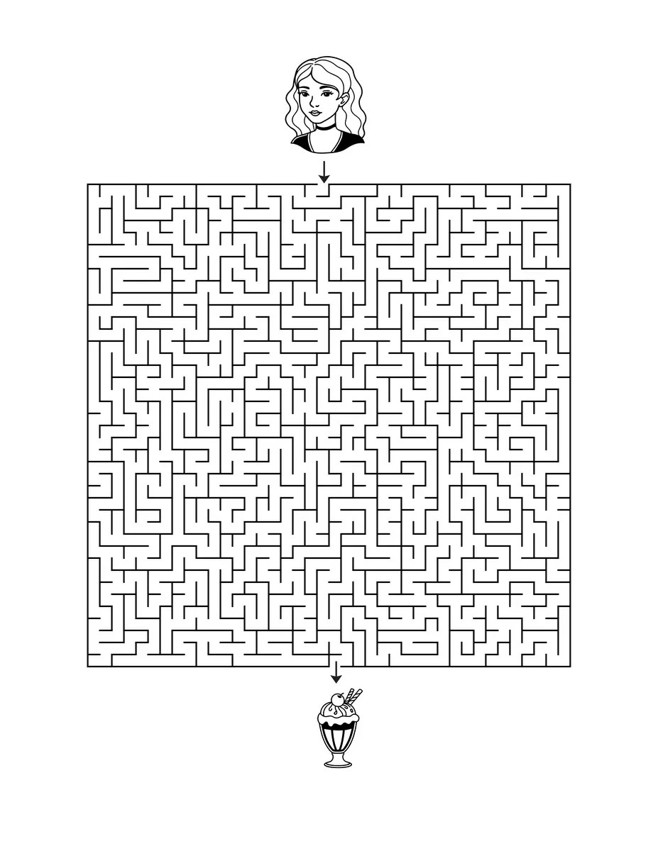 Easy maze with a girl and an ice cream to print