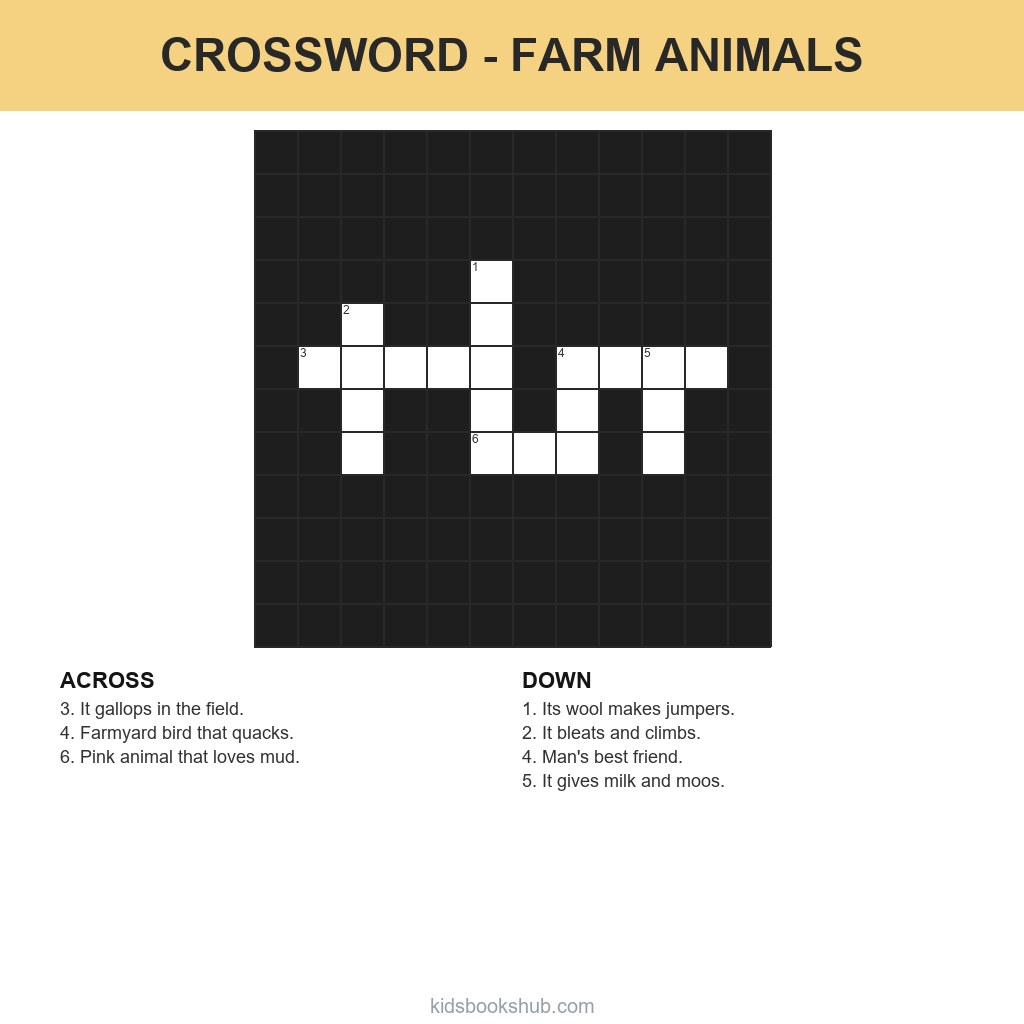 Printable farm animals crossword