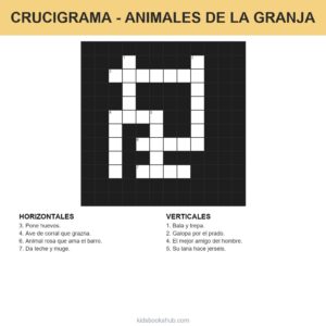 Crucigramas de animales para imprimir para niños (granja, selva, océano, bosque)