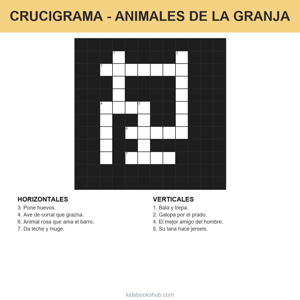 Crucigrama de animales de la granja para imprimir