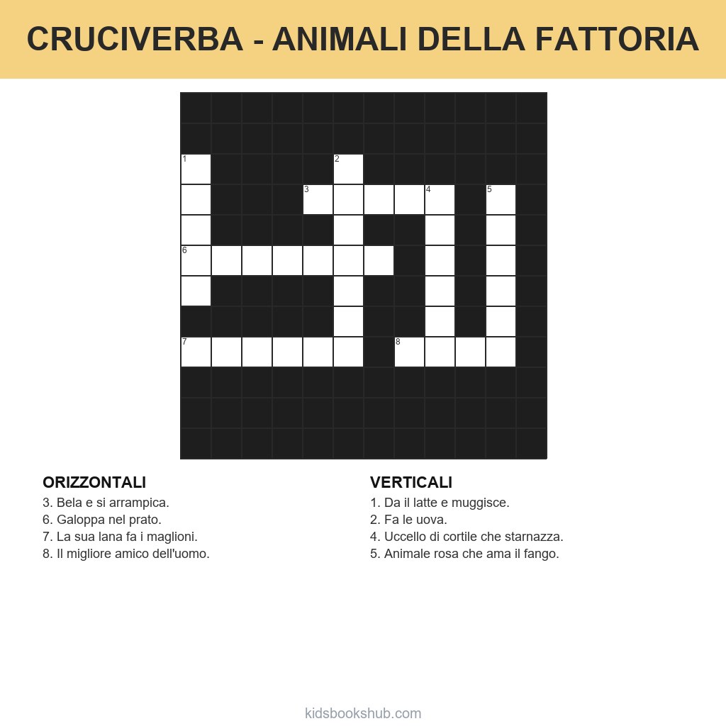 Cruciverba di animali della fattoria da stampare