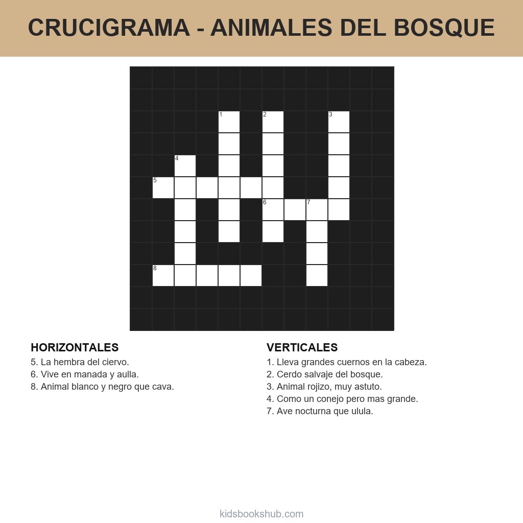 Crucigrama de los animales del bosque para imprimir para niños