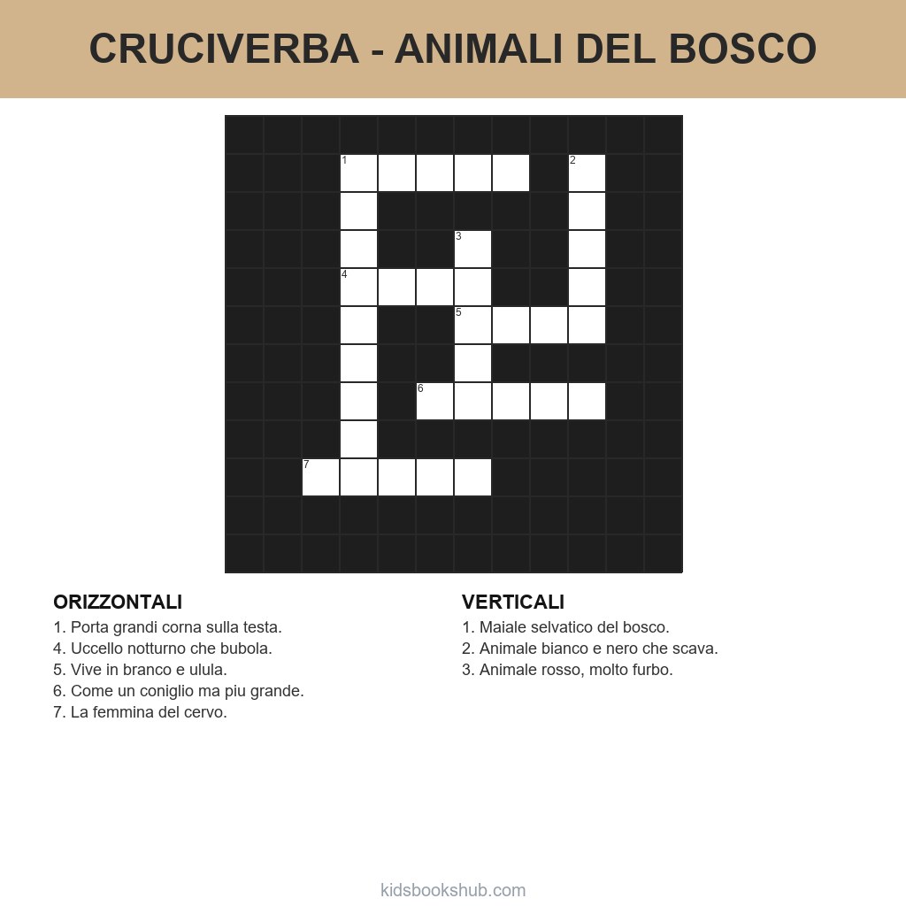 Cruciverba degli animali del bosco da stampare per bambini
