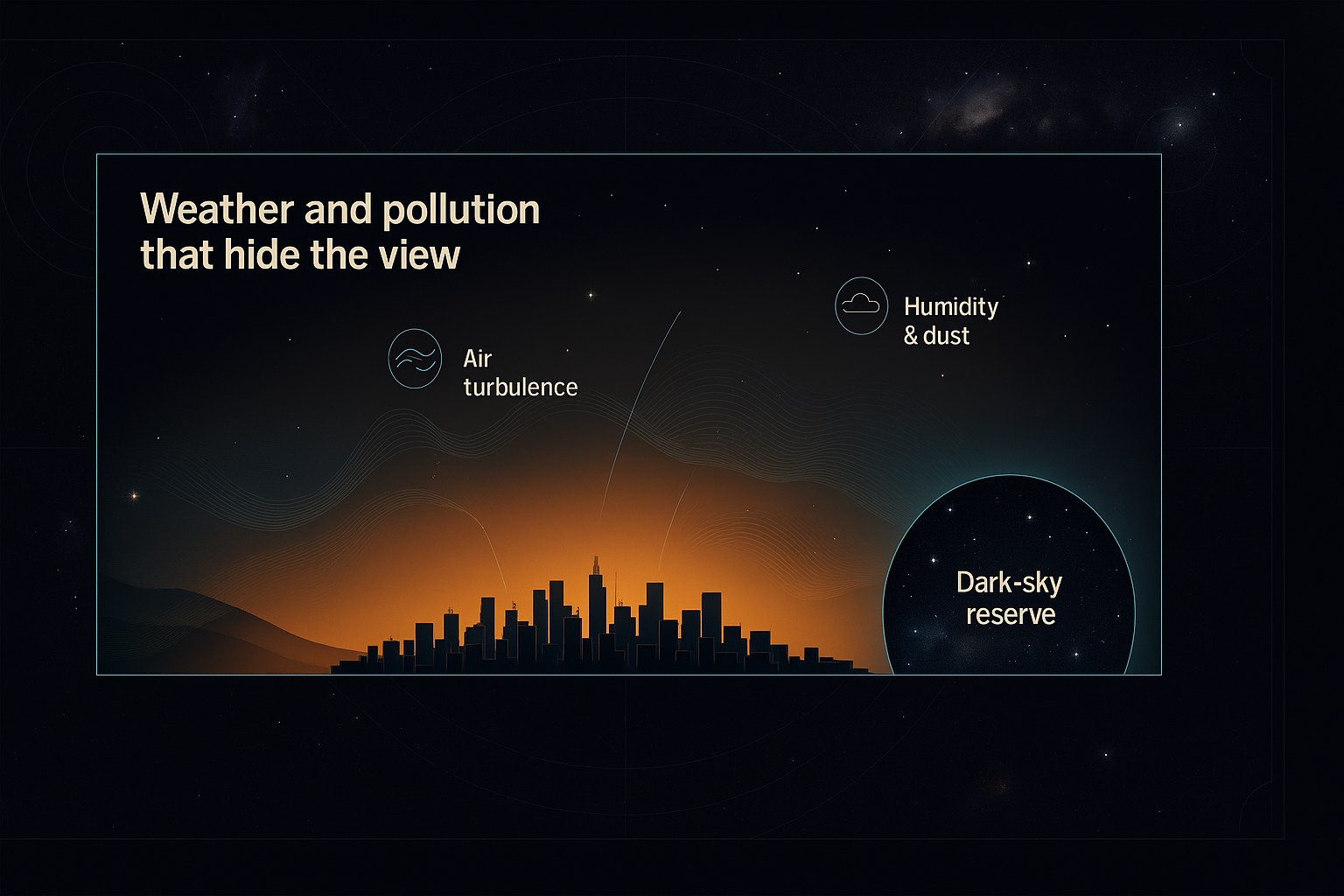 Starry sky disturbed by urban light pollution and clouds