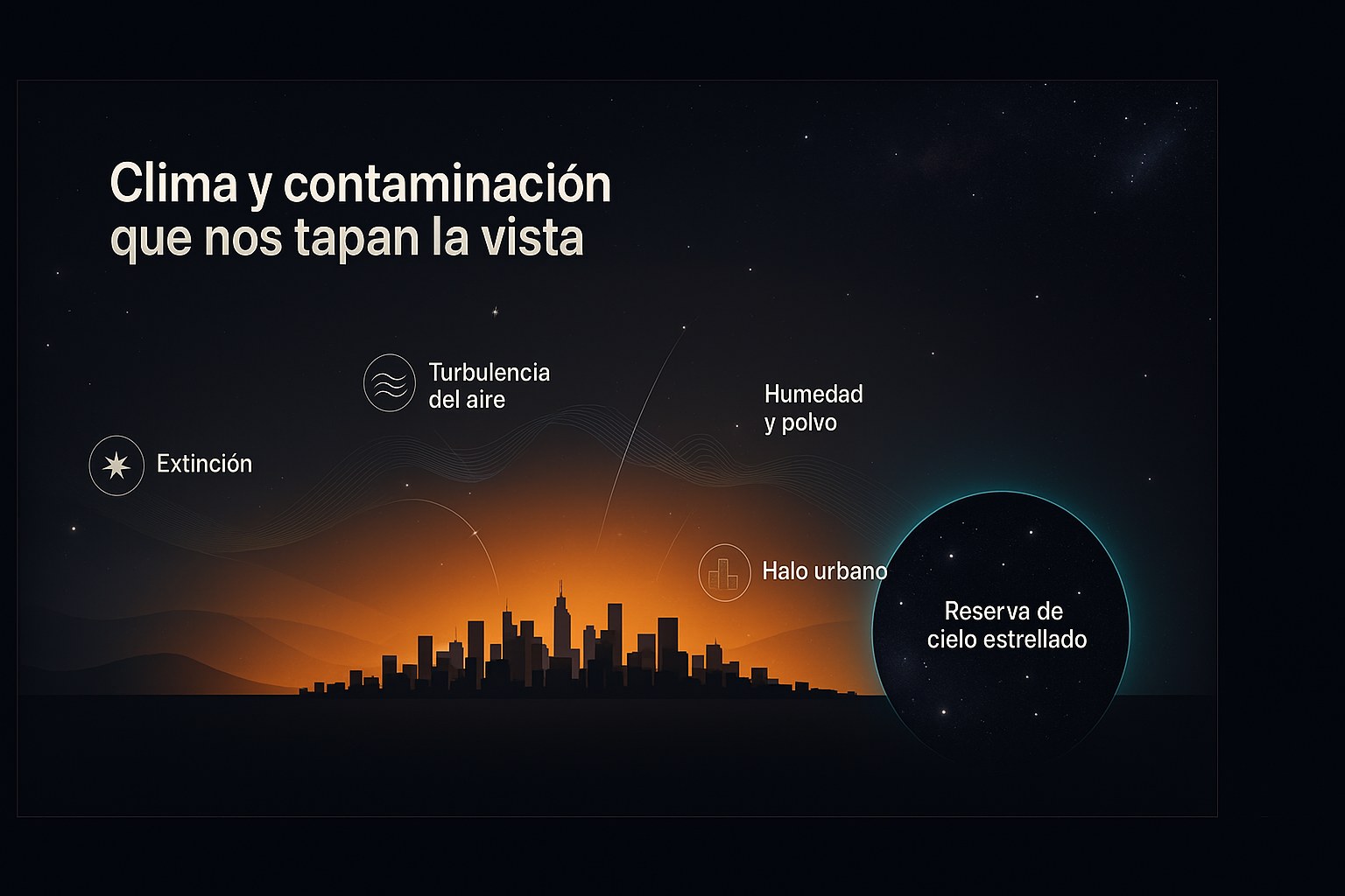 Cielo estrellado perturbado por la contaminación lumínica urbana y las nubes