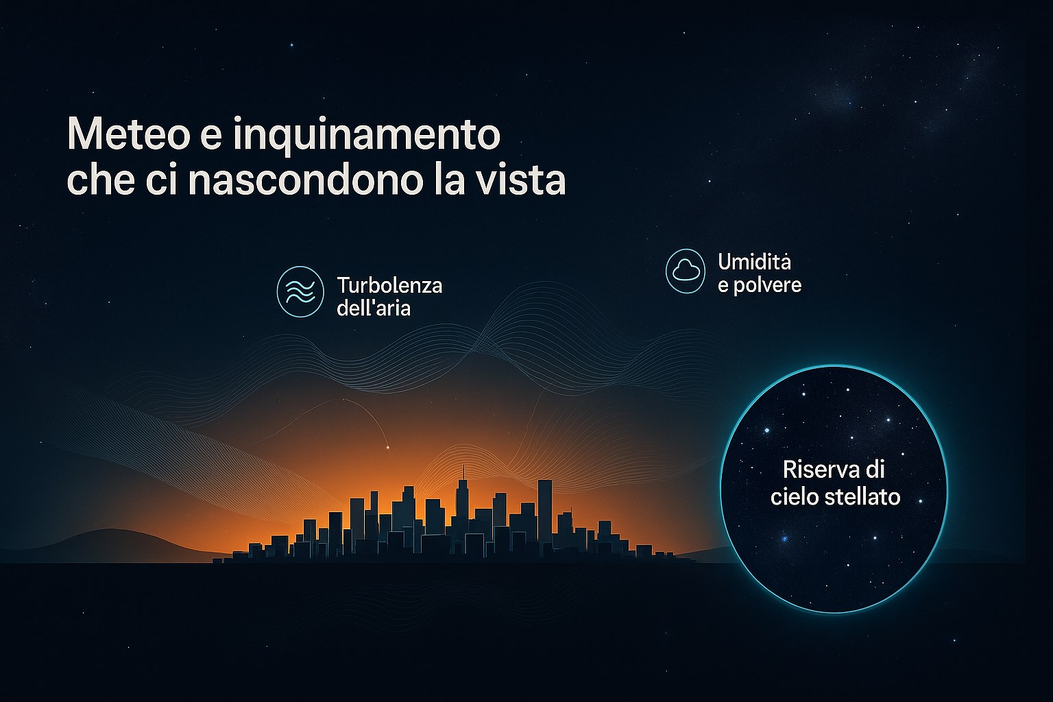 Cielo stellato disturbato dall'inquinamento luminoso urbano e dalle nuvole