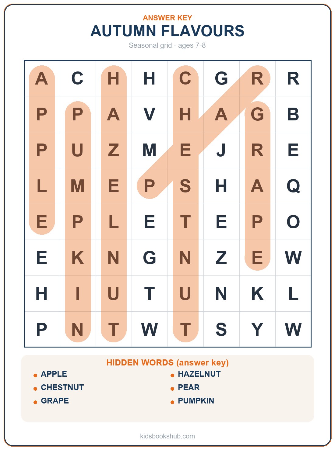 Autumn fruit and vegetable word search answer key