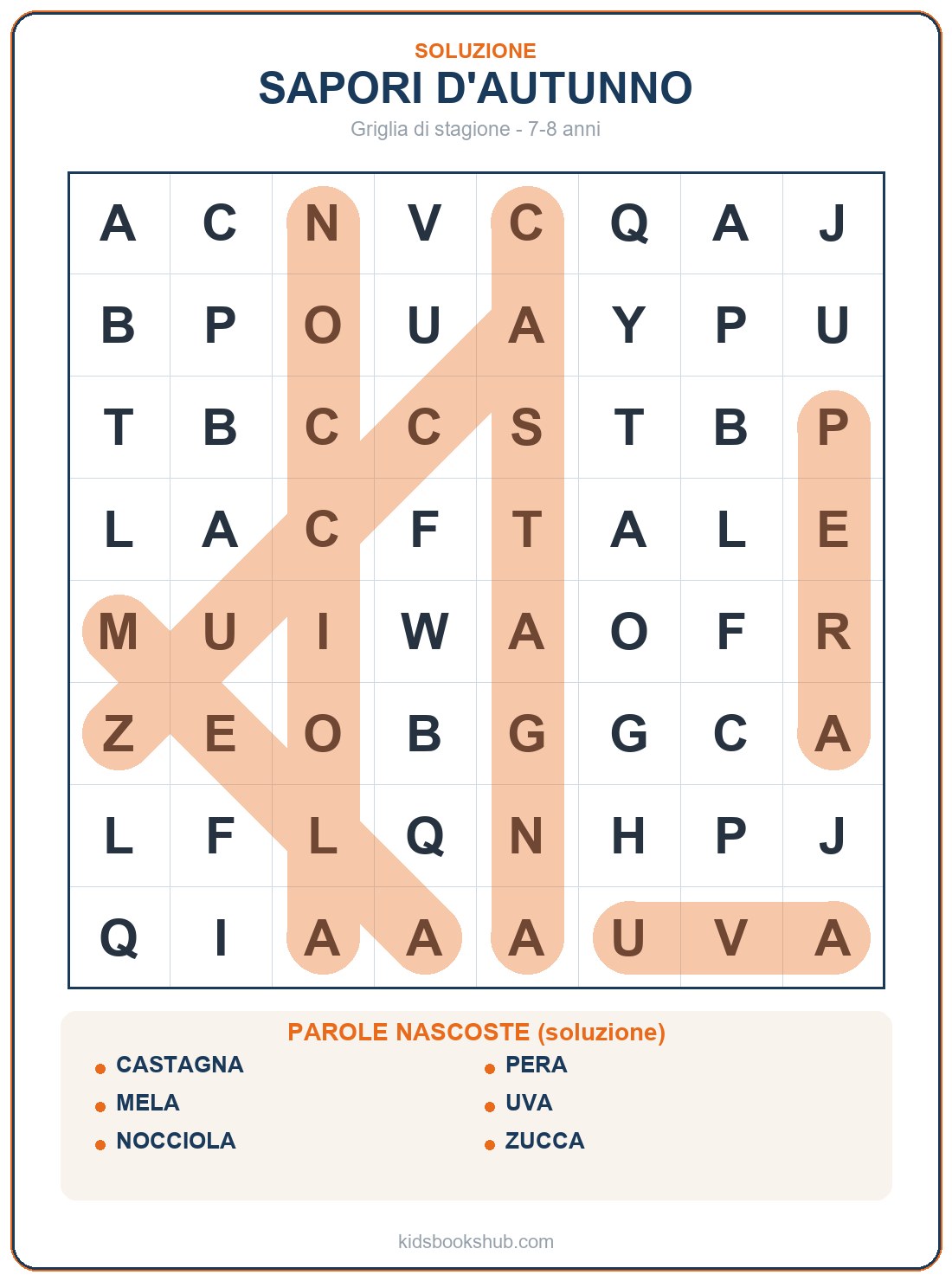 Soluzione del crucipuzzle della frutta e verdura d'autunno
