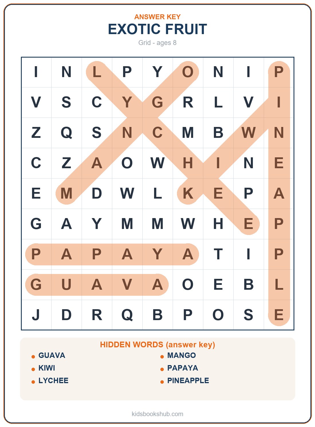 Exotic fruit word search answer key